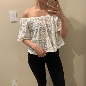 White crochet off shoulder top